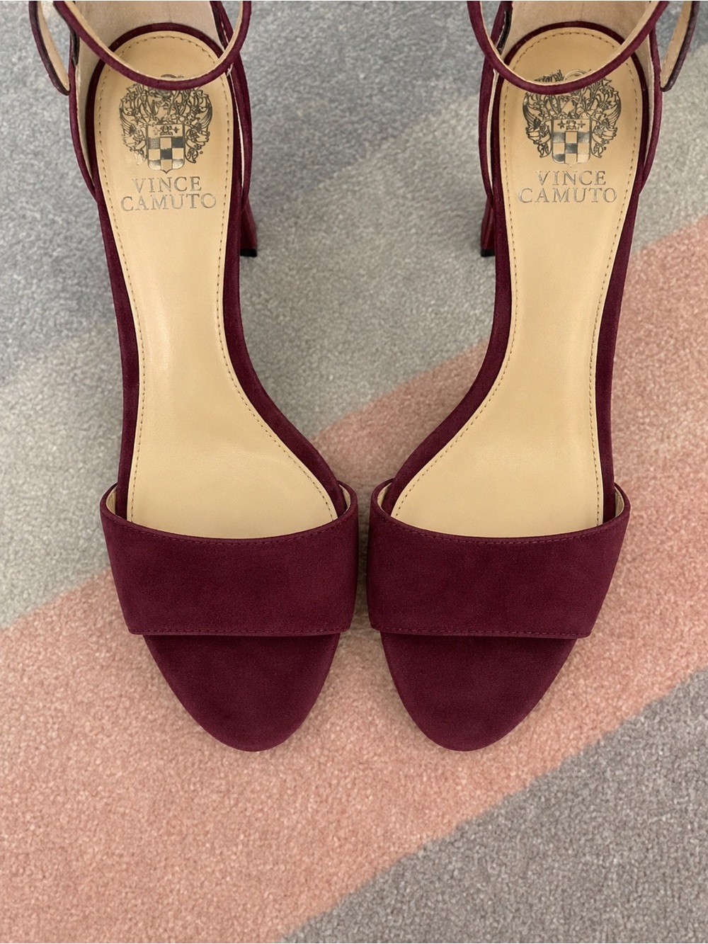 Vince Camuto Wine Suede Ankle-Strap Open-Toe Heels - Picture 2 of 6